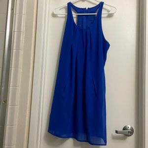 Sleeveless halter style royal blue mini dress